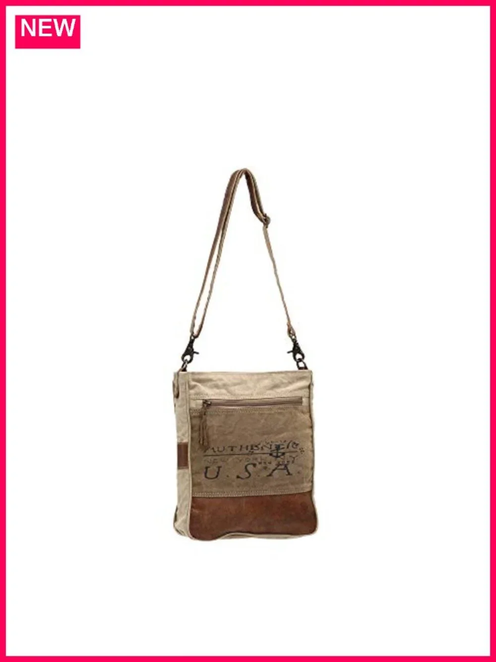 Canvas Western Crossbody Purse with Genuine Leather Strap Hobo Handbag